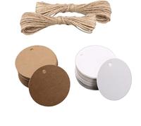 Etichette in Carta Kraft,200 Pcs Tag Regalo Etichetta Rotonda con Spago in Juta Marrone e Bianco Carta Regalo Targhette Personalizzate Tag Regalo Rotonde Vuote per Decorazioni Regalo,Segnali,Ecc.