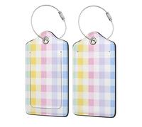 Etichette in pelle a scacchi arcobaleno brillante con anello in acciaio inossidabile personalizzate per donne, uomini e bambini 1