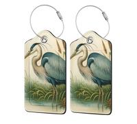 Etichette in pelle con anello in acciaio inossidabile blu airone tranquille personalizzate per donne, uomini e bambini 1