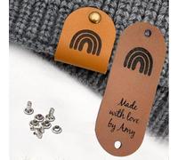 Etichette In Pelle Personalizzate Fatte A Mano Da 2,5 X 0,78 Pollici Con Rivetto For Progetti Di Uncinetto E Maglieria, Nome Del Logo Personalizzato