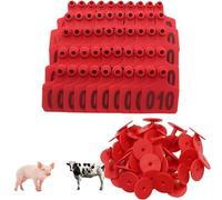Etichette in plastica per bestiame, identificazione del bestiame Rondelle per orecchie multicolore Diverse dimensioni 100 pezzi con opzioni di numerazione (rosso 4 x 5 cm (1,57 x 1,96 pollici), 001
