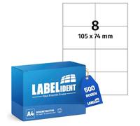 Etichette laser autoadesive su fogli DIN A4, 105 x 74 mm, 4.000 etichette per indirizzi bianco opaco, 500 fogli di carta per stampante laser