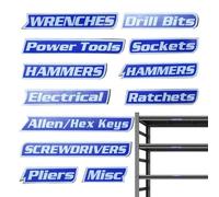 Etichette magnetiche per cassetta degli attrezzi, 12 pezzi, organizer magnetico per attrezzi, etichette in acciaio, soluzione organizzativa per il posto di lavoro, cassetti, garage, ufficio