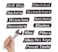 Etichette magnetiche per cassetta degli attrezzi, 12 pezzi, organizer magnetico per attrezzi, etichette in acciaio, soluzione organizzativa per il posto di lavoro, cassetti, garage, ufficio