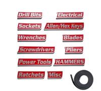 Etichette magnetiche per cassette degli attrezzi, 12 etichette stampate in 3D, adesivi resistenti, per cassetta degli attrezzi con codice colore, versatili verde, argento, blu, rosso, giallo, per