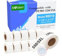 Etichette Molabel standard per indirizzi con chip RFID - 10 rotoli compatibili Dymo 99010 S0722370, 89 x 28 mm, 130 etichette/rotolo, per LabelWriter 550 e altre stampanti Dymo