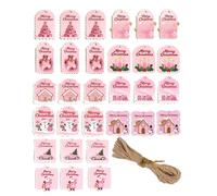 Etichette Natalizie | 30 Pezzi Decorazioni in Cartone - Etichette in Legno per Natale con Cordino E Fori,per Fai da Te, Feste, Natale, Compleanno, Regali, Famiglia, Lettera di Ringraziamento e