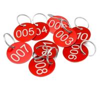 Etichette numerate in acciaio per chiavi, Targhette numeriche in metallo con anelli Portachiavi rotondo in alluminio multicolore 1-200 for portachiavi carta d'identità(Red,1-100)