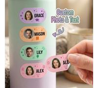 Etichette ovali personalizzate con foto e testo, targhette con nome e ritratto personalizzate per bambini, accessori per bottiglie d'acqua e cancelleria per il ritorno a scuola 4 pezzi,100 pezzi,50 pe