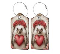 Etichette per bagagli a forma di cuore con motivo floreale a riccio, per valigie, con etichetta per la privacy, cartellino per indirizzo e anello in metallo, adatte per borse da viaggio, 4 pezzi