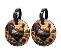 Etichette per bagagli a forma di gallo, in pelle PU, per borsa da viaggio per navi da crociera, etichetta ID rotonda e anello in metallo, adatte per borsa da viaggio