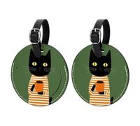 Etichette per bagagli a forma di gatto, in pelle PU, per borsa da viaggio per navi da crociera, etichetta rotonda per indirizzi e anello in metallo, adatte per borse da viaggio
