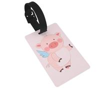 Etichette per bagagli a forma di maiale volante in stile cartone animato. Durevole ed elegante, questo accessorio da viaggio unisex rende facile identificare il tuo bagaglio.