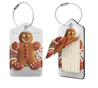 Etichette per bagagli a forma di omino di pan di zenzero per valigie, etichette da viaggio in pelle PU con retro completo per la privacy, etichette per nome, etichette personalizzate per borse