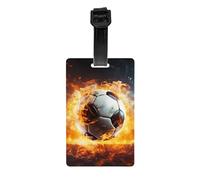 Etichette per bagagli a forma di pallone da calcio bruciante con cinturino staccabile (8,5 x 5,4 cm) - identificatori per borse per valigie, zaini, golf e borse per bambini