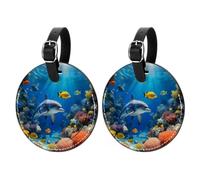 Etichette per bagagli a forma di pesce di mare, in pelle PU, per borsa da viaggio per navi da crociera, etichetta ID rotonda e anello in metallo, adatte per borsa da viaggio