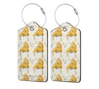 Etichette per bagagli a forma di porcellino d'India alla guida di un'auto, in pelle, con nome, identificativo, anello in acciaio inossidabile, 4 pezzi