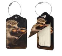 Etichette per bagagli a forma di riccio con animali, per violino, 1 per valigia, impermeabili, in pelle, per la privacy, con nome, etichetta identificativa e anello in metallo, etichette per bagagli