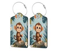 Etichette per bagagli a forma di scimmia nella giungla, per valigie, con etichetta per la privacy, cartellino per indirizzo e anello in metallo, adatte per borse da viaggio, 4 pezzi