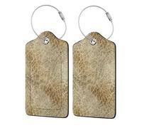 Etichette per bagagli astratte con motivo coccodrillo e sci, confezione da 2 etichette per bagagli in pelle con patta per la privacy, etichetta identificativa con nome e anello in metallo, per donne e