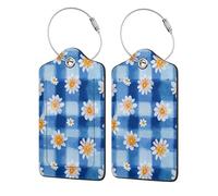 Etichette per bagagli astratte estive hippie con fiori per valigia, confezione da 2 etichette per bagagli in pelle con patta per la privacy, etichetta identificativa con nome e anello in metallo, per