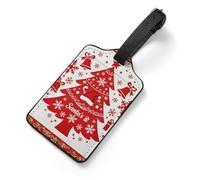 Etichette per bagagli con albero di Natale rosse e oro per valigie, etichette per bagagli da viaggio in pelle PU con anelli in acciaio inossidabile, carte d'identità per la privacy, impermeabili