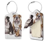 Etichette per bagagli con bulldog inglesi per valigie, etichette da viaggio in pelle PU con retro completo per la privacy, etichette per nome, etichette personalizzate per borse, etichette per valigie