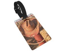 Etichette per bagagli con cappello da cowboy, per valigie, in PVC resistente, con cinghie staccabili, per viaggi, zaini, borse da golf, anti-smarrimento
