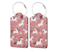 Etichette per bagagli con cavalli bianchi e corone floreali, per valigie, cartellino per indirizzo e anello in metallo, adatte per borse da viaggio, 4 pezzi