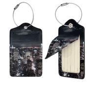 Etichette per bagagli con cielo notturno di New York, 4 pezzi, in pelle PU, etichette identificative da viaggio, con protezione della privacy e anello in acciaio inox, per borse da viaggio per donne e