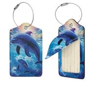 Etichette per bagagli con delfini carini per valigie, etichette da viaggio in pelle PU con retro completo per la privacy, etichette per nome, etichette personalizzate per borse, etichette per valigie