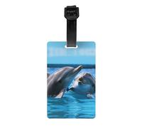 Etichette per bagagli con due delfini nell'acqua, etichette per borse da viaggio, etichette in PVC, essenziali da viaggio, perfette per individuare rapidamente bagagli valigie