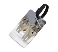 Etichette per bagagli con due lupi che camminano nella neve per valigie Etichette divertenti per identificazione bagagli Elegante etichetta per bagagli con anello nero per appendere l'etichetta