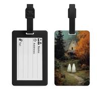 Etichette per bagagli con fantasmi sul sentiero della foresta vintage per borsa da viaggio