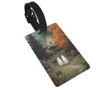 Etichette per bagagli con fantasmi sul sentiero forestale vintage per casa, etichette identificative per valigie, ideali per viaggi e crociere
