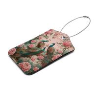 Etichette per bagagli con fiore di pavone, 2 etichette per bagagli in pelle, etichette per bagagli per valigie, etichette per bagagli da viaggio con carta d'identità, proteggere la privacy e prevenire