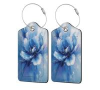 Etichette per bagagli con fiori astratti blu e bianchi per valigie, confezione da 2 etichette per bagagli in pelle con patta per la privacy, etichetta identificativa con nome e anello in metallo, per