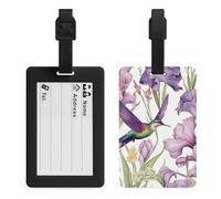 Etichette per bagagli con fiori di iris, colibrì, etichette personalizzate per borse da viaggio con copertura per la privacy, etichette identificative per valigie in TPU, etichette identificative per