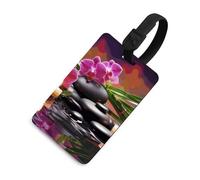 Etichette per bagagli con fiori in fontana con pietre da massaggio per valigie con scudo per la privacy, borsa da viaggio, targhetta identificativa per uomini e donne, zaino, stile nero, taglia unica