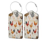 Etichette per bagagli con gallo da fattoria, per valigie, da crociera con etichetta per la privacy, cartellino per indirizzo e anello in metallo, adatte per borse da viaggio, 4 pezzi