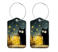 Etichette per bagagli con gatto e bottiglia dei desideri in pelle PU per borsa da viaggio per navi da crociera, etichetta identificativa e anello in metallo, adatta per borsa da viaggio