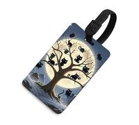 Etichette per bagagli con gatto nero luna piena albero morto per valigie Etichette divertenti per identificazione bagagli elegante etichetta per bagagli con anello nero per appendere etichetta