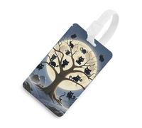 Etichette per bagagli con gatto nero luna piena albero morto per valigie Etichette divertenti per identificazione bagagli elegante etichetta per bagagli con anello bianco per appendere etichetta