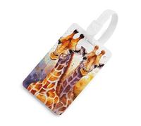 Etichette per bagagli con giraffe ad acquerello, porta carte per valigie, con scudo per la privacy, borsa da viaggio, targhetta identificativa per uomini e donne, zaino, stile bianco