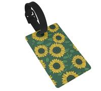 Etichette per bagagli, con girasoli gialli su sfondo verde, ideali per viaggi, crociere, zaini e borse