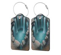 Etichette per bagagli con illusione di cascata 3D, per valigie, etichette per bagagli da nave da crociera con etichetta di copertura per la privacy, cartellino dell'indirizzo e anello in metallo, ada