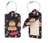 Etichette per bagagli con immagini di buon compleanno, 2 pezzi, in pelle PU, etichette identificative da viaggio, con protezione della privacy e anello in acciaio inox, per borse da viaggio per donne