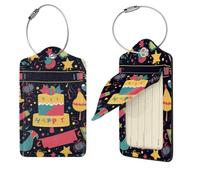 Etichette per bagagli con immagini di buon compleanno per valigie in pelle PU con anello in acciaio inossidabile e scheda indirizzo, etichette per bagagli con nome carino per borsa etichette da
