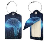 Etichette per bagagli con intelligenza artificiale per valigie, 2 etichette da viaggio in pelle PU con retro completo per la privacy, etichette per nome, etichette personalizzate per borse, etichette