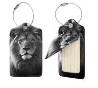 Etichette per bagagli con leone africano bianco e nero, 1 per valigie, impermeabili, in pelle, copertura per la privacy, etichetta identificativa con nome e anello in metallo, etichette per bagagli